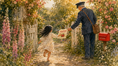A child running to the letterbox